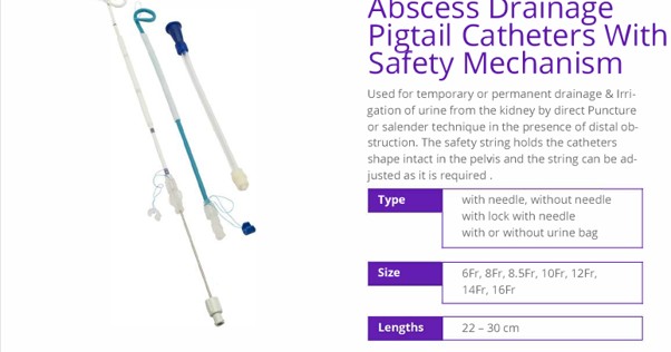 Abscess Drainage Pigtail Catheters with Safety Mechanism